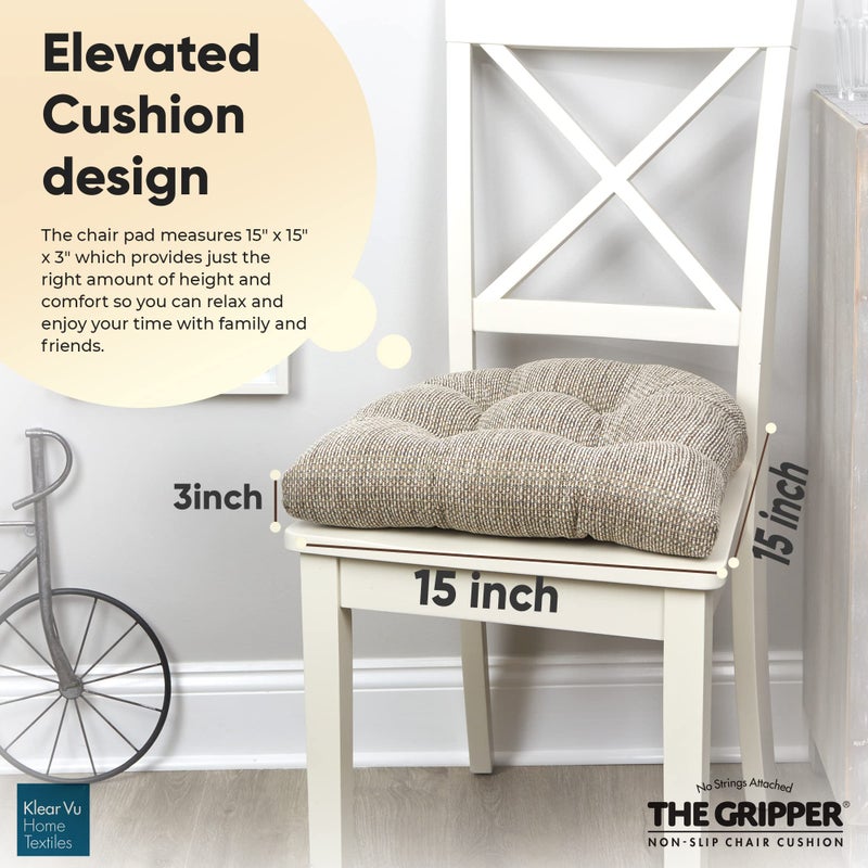 Klear Vu Gripper Overstuffed Universal Non-Slip Dining Chair Cushions for Kitchen Decor or Office Use, U-Shaped Skid-Proof Seat Pad, 15x15 Inches, 2 Count (Pack of 1), Waffle Natural - Image 2